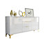 Sideboard 140cm Luxury Modern TV Unit Stand - White High Gloss & Gold Finish Accents
