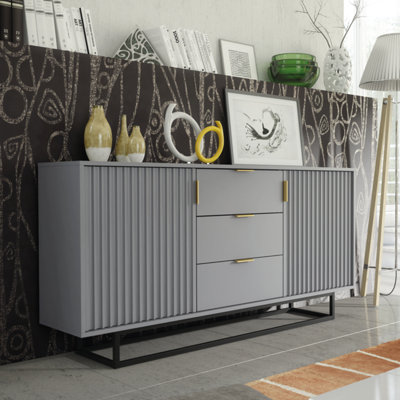 Sideboard 140cm Milled Fronts Loft Retro TV Unit - Dark Grey