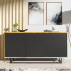 Sideboard 140cm Sideboard Cabinet Cupboard TV Stand Living Room Oak&Black