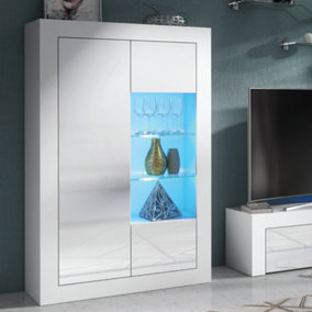 Sideboard 140cm White Display Cabinet Modern Stand Gloss Doors Free LED