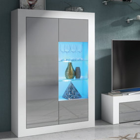 Sideboard 140cm White Display Cabinet Modern Stand Grey Gloss Doors Free LED