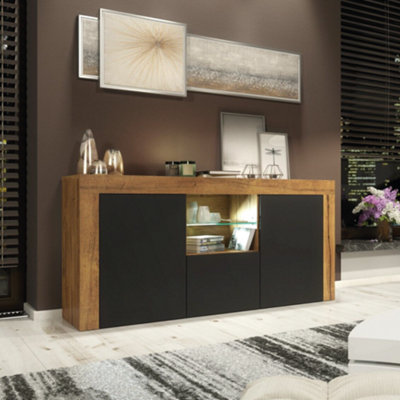 Sideboard 145cm Modern Oak with Black Matt Doors - Creative Furniture