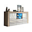 Sideboard 145cm Oak Modern Stand White Gloss Doors Free LED