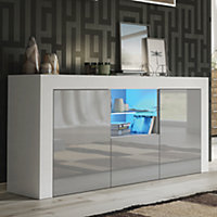 Sideboard 145cm White Modern Stand Grey Gloss Doors Free LED