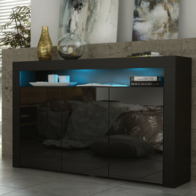 Sideboard 155cm Modern Black with High Gloss Doors - Creative Furniture