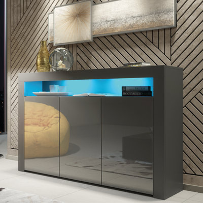 Sideboard 155cm Modern Dark Grey with High Gloss Doors  - Creative Furniture