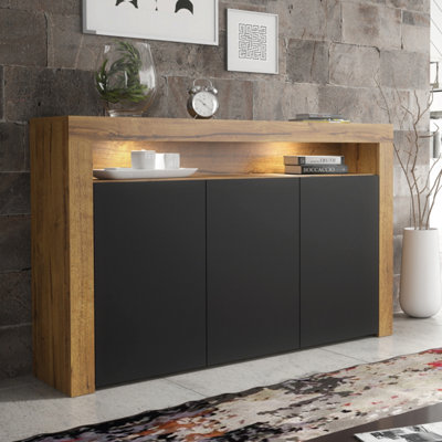 Sideboard 155cm Modern Oak with Black Matt Doors Creative Furniture
