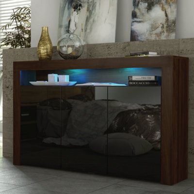 Sideboard 155cm Modern Walnut with High Gloss Black Doors - Creative Furniture