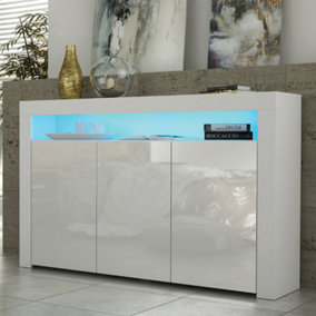 Sideboard 155cm White Modern Stand Gloss Doors Free LED