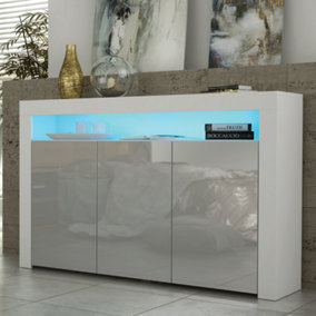 Sideboard 155cm White Modern Stand Grey Gloss Doors Free LED