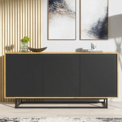 Sideboard 160cm Sideboard Cabinet Cupboard TV Stand Living Room Oak&Black