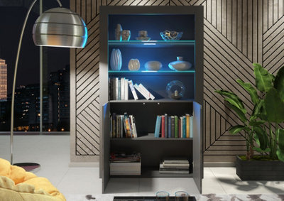 Sideboard 170cm Dark Grey Display Cabinet Modern Stand Grey Gloss Doors Free LED