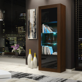 Sideboard 170cm Display Cabinet Walnut& Black Modern Stand Gloss Doors Free LED
