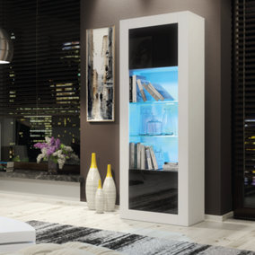 Sideboard 170cm White Display Cabinet Modern Stand Black Gloss Doors Free LED