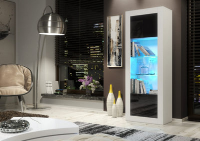 Sideboard 170cm White Display Cabinet Modern Stand Black Gloss Doors Free LED