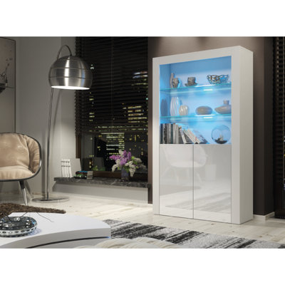 Sideboard 170cm White Display Cabinet Modern Stand Gloss Doors Free LED