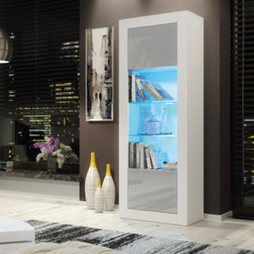 Sideboard 170cm White Display Cabinet Modern Stand Grey Gloss Doors Free LED