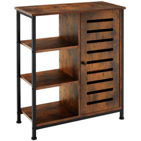 Sideboard - 4 shelving tiers, 1 cabinet - Industrial wood dark, rustic
