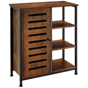 Sideboard - 4 shelving tiers, 1 cabinet - Industrial wood dark, rustic