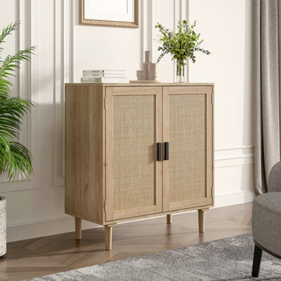 Sideboard Buffet Kitchen Storage Cabinet with 2 Rattan Decorated Doors ...