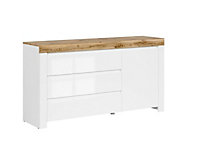 Sideboard Cabinet 3 Drawers Unit Modern White Gloss Oak Effect Soft Close Storage Holten