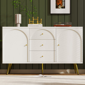 Sideboard Cabinet for Living Room, Chest of Drawers with 2 Doors and 3 Drawers, Adjustable shelf, Cream White