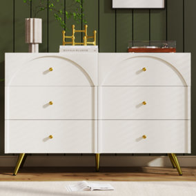 Sideboard Cabinet for Living Room, Chest of Drawers with 6 Drawers, Cream White
