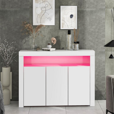 Sideboard Display Cabinet with LED Lights, Modern Cupboard Storage Unit with Remote Control, for Living Room Dining Room, White