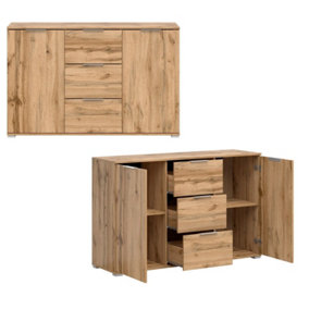 Sideboard Drawer Cabinet Storage Drawer & Door Unit 135cm Scandi Oak Effect Zele