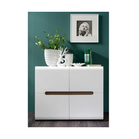 Sideboard Dresser Buffet 4 Door Cabinet Unit Modern Square Compact White Gloss Azteca