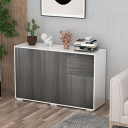Sideboard  Matt Grey, White Chipboard 3 door 2 drawer Standard Cabinet (H)740mm (W)1170mm (D)360mm