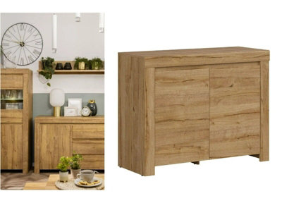 Sideboard Small Lowboard Storage Unit 2 Soft Close Doors 106cm Oak Effect Holten