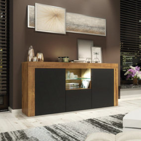 Sideboard TV Unit Display Cabinet Cupboard TV Stand Living Room Matt Doors - Oak & Black
