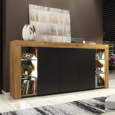 Sideboard TV Unit Display Cabinet Cupboard TV Stand Living Room Matte Doors - Oak & Black