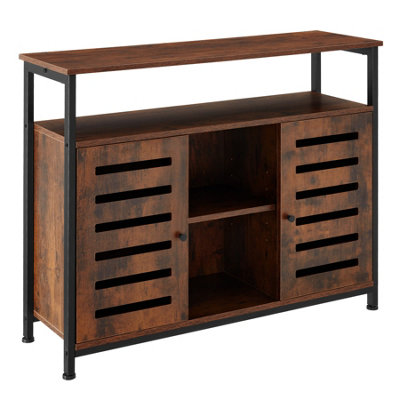 Sideboard Warrington - 2 large shelves, 3 storage compartments, 100 x 37 x 82 cm - Industrial wood dark, rustic