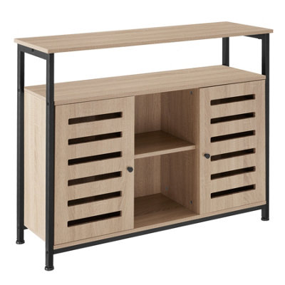 Sideboard Warrington - 2 large shelves, 3 storage compartments, 100 x 37 x 82 cm - industrial wood light, oak Sonoma