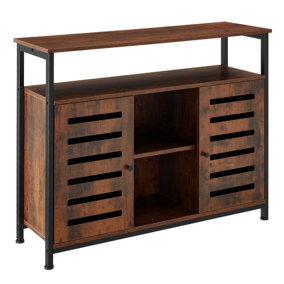 Sideboard Warrington - 2 large shelves, 3 storage compartments - Industrial wood dark, rustic
