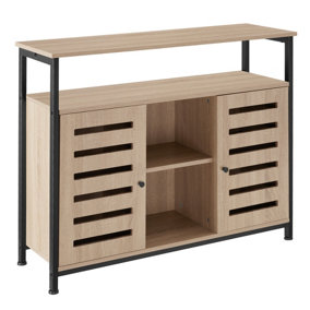 Sideboard Warrington - 2 large shelves, 3 storage compartments - industrial wood light, oak Sonoma