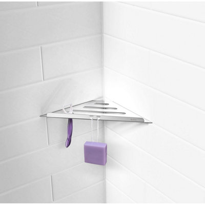 SIDELINE - Grout Line Corner Shelf in Polished Stainless Steel