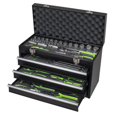 Siegen Portable Tool Chest 3 Drawer With 98 Pieces Tool Kit 1/4" 1/2" Tools