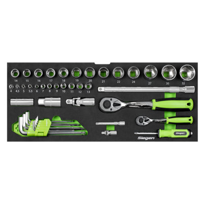 Siegen Portable Tool Chest 3 Drawer With 98 Pieces Tool Kit 1/4" 1/2" Tools - 3