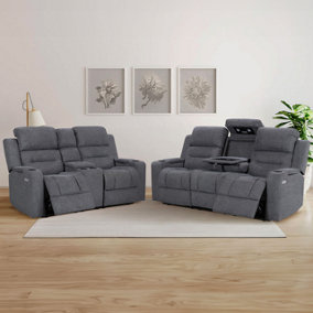 Siena 3+2 Electric Recliner Sofa Set in Grey Tweed Fabric