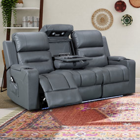 Siena 3 Seater Electric Cinema Recliner Sofa Set in Grey Leather Aire