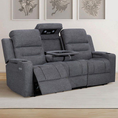 Siena 3 Seater Electric Cinema Recliner Sofa Set in Grey Woven Fabric