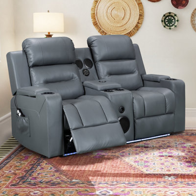 Siena Cinema Electric Reclining 2 Seater Sofa in Grey Leatheraire