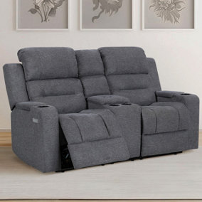 Siena Cinema Electric Reclining 2 Seater Sofa in Grey Woven Fabric