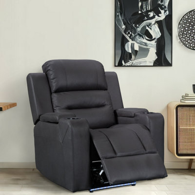 Siena Electric Recliner Armchair & Cinema Seat with Massage and Power Headrests in Black Fabric