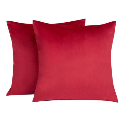 Sienna 2 x Matte Velvet Cushion Covers Soft Zip, Red - 45 x 45cm