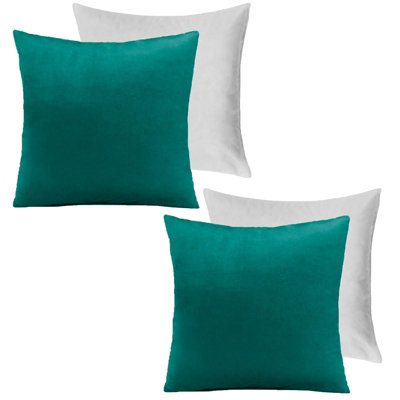 Sienna 2 x Matte Velvet Filled Cushion Covers Soft Zip, Teal - 45 x 45cm