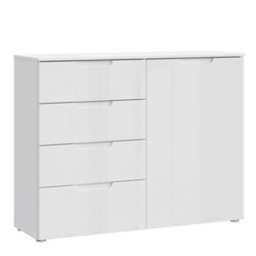 Sienna 4 Chest of Drawers 1 Door in White/White High Gloss